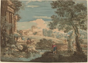 Heroic Landscape with Fisherman, Cows, and Horsemen, 1744.