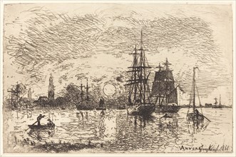 Soleil couchant, port d'Anvers (Sunset, Port of Antwerp), 1868.