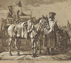Horse with Soldiers Smoking Pipe/Military Scene, 1816.
