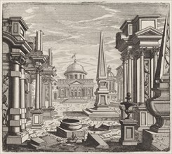 Architectural Fantasy with Obelisks, Ruins, and a Piazza, before 1753.