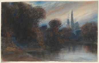 An Abbey by a Wooded Lake at Twilight, c. 1831.
