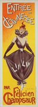Affiche pour une "Entrée de Clownesse", par Félicien Champsaur., c1900. [Publisher: Imprimerie Chaix; Place: Paris]