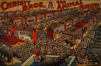 Christy Bros. 5 ring wild animal show circus poster, c1919 - 1930. [Publisher: Riverside Print Co.; Place: Chicago]