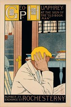 Affiche américaine pour la librairie "The Old Book Man", c1897. [Publisher: Imprimerie Chaix; Place: Paris]