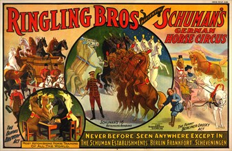 Ringling Bros presenting Schuman's German horse circus poster, c1909. Creator: Unknown.