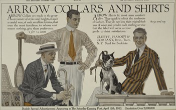 Arrow collars & shirts. Saturday evening post, April 12, 1913., c1913.