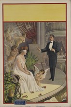 Magician with blindfolded woman and putti, c1900. [Publisher: Crest Trading Co.; Place: New York]