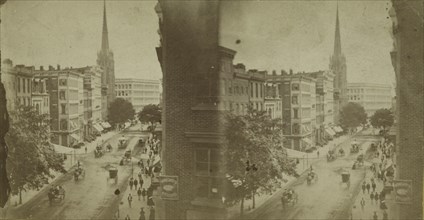 New York City street scene, from above., c1850-1930.