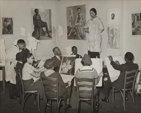 Art class with female subject, 1935.