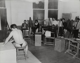 Art class with male subject at the Harlem Community Art Center, 1938.