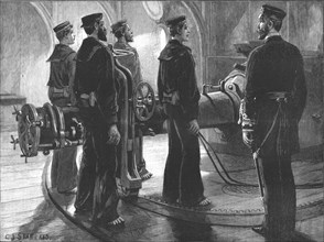 ''The Naval Manoeuvres - Torpedo Drill on board an Ironclad: Ready !', 1891. Creator: Charles Joseph Staniland.