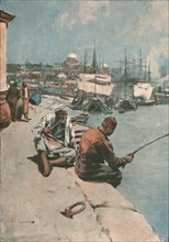 ''"On The Quay, Constantinople -- An Eastern Izaac Walton", after Frank Brangwyn', 1891. Creator: Frank Brangwyn.