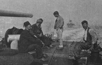 'La chasse aux voiliers Turcs dans la mer Noire; Equipage turc d'un voilier coule', c1915. Creator: Unknown.