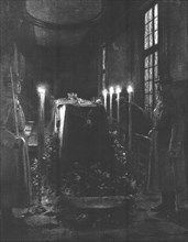 'Le cercueil du general Gallieni aux Invalides; La veillee dans la chapelle Napoleon', 1916. Creator: J Simont.