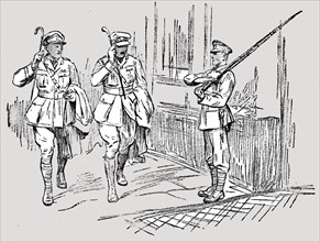 'L'Armee Britannique dans le Nord de la France; Sentinelle saluant un capitaine et un...,1916. Creator: Unknown.