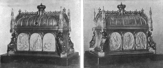 'Le Coffret de la Reine; les deux faces principales, ornees de bas-reliefs d'ivoire..., c1916. Creator: Unknown.
