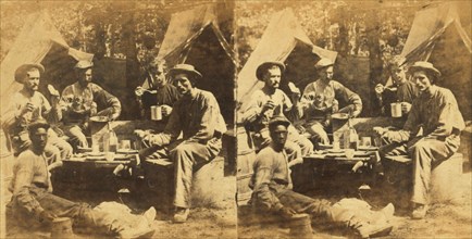 Camp dinner., 1861-1865. Creator: T. C. Roche.