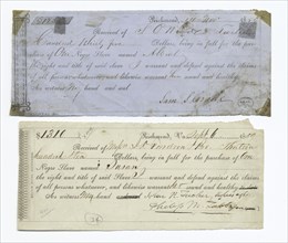 Receipts for sales of slaves, 1859. Creator: Unknown.
