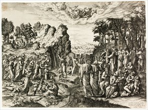 Moses Striking the Rock, 1555. Creator: Jan Collaert I.