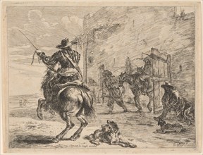 A Pissing Horse Bound to a Post, 1651. Creator: Dirck Stoop.
