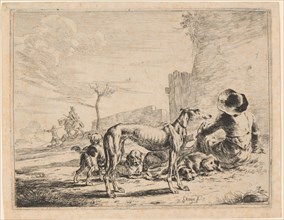 A Seated Man with a Pack of Dogs, 1651. Creator: Dirck Stoop.