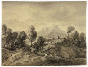 Hilly Landscape with Shepherd and Flock, n.d. Creator: Unknown.