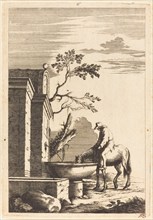 Horse and Rider at a Fountain, c. 1650. Creator: Bernhard Zaech.