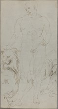 Male Nude with a Lion [verso], c. 1500. Creator: Albrecht Durer.
