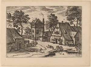 Village with Pond, published in or before 1676. Creator: Unknown.