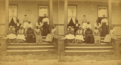Group of elderly people on porch, (1868-1900?). Creator: Unknown.
