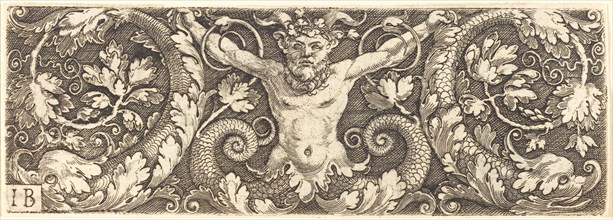 Ornament with Fantastic Satyr and Dolphins. Creator: Master I. B..