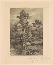 Landscape with Horses Drinking, c. 1876. Creator: Charles Volkmar.