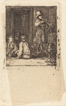 Interior with Three Boys and a Dog, c. 1813. Creator: David Wilkie.
