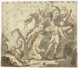 Fighting Knights Before Castle, c. 1800. Creator: Robert Ker Porter.