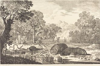 River Landscape with Two Beavers, 1807. Creator: Max Josef Wagenbauer.