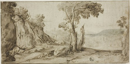 Rocks and Trees on Edge of Hill, 1625/1655. Creator: Lodewijk de Vadder.