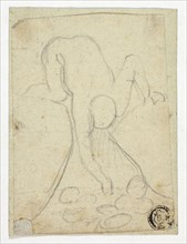 Nude Figure Reaching Down Between Rocks, c. 1800. Creator: William Blake.