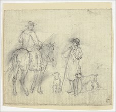 Man with Dogs and Another on Horseback, n.d. Creator: William Henry Pyne.