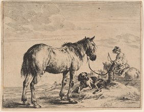 A Horse Bound to a Post with a Reclining Dog, 1651. Creator: Dirck Stoop.