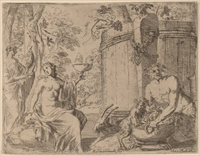 Two Nymphs and a Satyr before a Large Vat. Creator: Herman van Swanevelt.