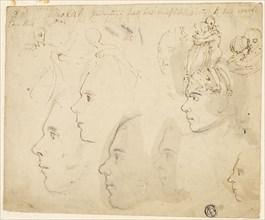 Sketches of Male Profiles, Couple Embracing, n.d. Creator: Thomas Stothard.