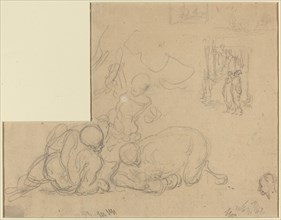 Sheet of Studies with Two Large Men on the Ground. Creator: Honore Daumier.