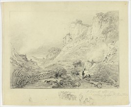 Figures and Horse Cart in Landscape with Cliffs, n.d. Creator: Peter de Wint.