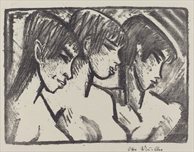 Three Girls in Profile (Drei Madchen im Profile), 1921. Creator: Otto Mueller.