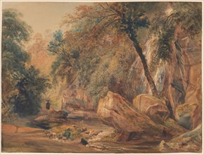 Waterfall in the Dingle at Badger Hall, probably 1841. Creator: Peter de Wint.