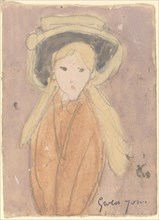 Little Girl with a Large Hat, probably 1915/1920. Creator: Gwendolen Mary John.