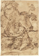 Saint Jerome Reading in the Wilderness, 1520/1525. Creator: Domenico Campagnola.