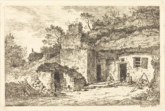 A Cottage with Two Men Seated at the Doorway, c. 1770. Creator: Nicolas Perignon.