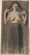 Half-Nude Woman Holding Her Hair Apart, c. 1898. Creator: Paula Modersohn-Becker.