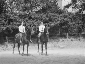 McCulloch, Mrs., and daughter, on horseback, 1929 June 13. Creator: Arnold Genthe.
